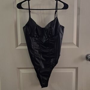 Pleather Corset Bodysuit - Shein